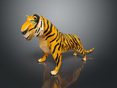 Low Poly Tiger 3D Model With Yellow Black Stripes And Green Eyes 3d model