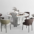 Modern Dining Table and Chair Combination Round Table 3d model
