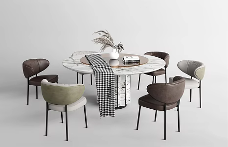Modern Dining Table and Chair Combination Round Table 3d model