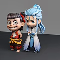 Anime Movie Characters With Double Buns Red Outfit And Blue Hair White Robe