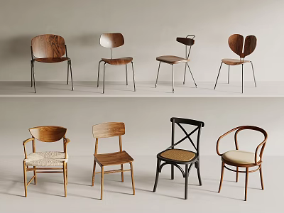 Stylish Dining Chairs Various Modern Designs With Wooden Seats And Metal Frames 3d model