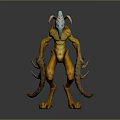 Game Movie 3D Character With Yellow Body Blue Head Horns Red Markings Large Claws