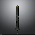 Green Military Guided Missile With Golden Tip And Cylindrical Body On Gray Display Background