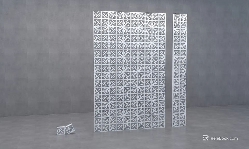 Modern White Laser Cut Room Divider With Geometric Patterns For Interior Decoration 3d model