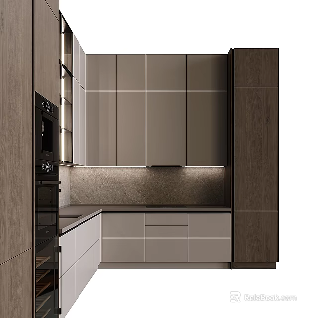 Modern Kitchen Interior With Sleek Cabinets And Integrated Appliances Countertop Design 3d model 