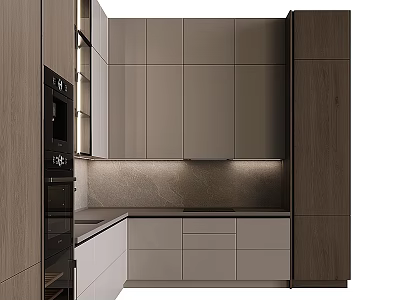 Modern Kitchen Interior With Sleek Cabinets And Integrated Appliances Countertop Design 3d model