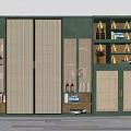 Modern Green Bookcase With Rattan Doors And Open Shelves Holding Books And Decorative Items