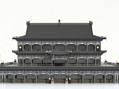 Traditional Ancient Architecture With Two Story Design Tile Roof And Ornate Columns 3d model