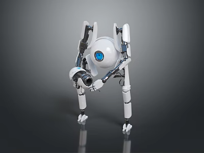 Futuristic White Robot Game Movie Character With Blue Eye And Mechanical Arms 3d model