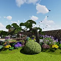 Garden Landscape Design With Greenery Areas Stone Pathways And Colorful Flowers