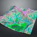 Colorful 3D Topographic Landscape Featuring Green Purple Blue Terrain Textures and Mountain Valleys