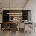 Modern Open Dining Living Room Interior Design With Marble Table Pendant Lights And Large Windows