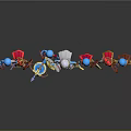 Game Movie Characters Cartoon 3D Style With Armor Shield Sword Spear And Cloak