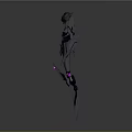 Futuristic Mechanical Creature Character With Purple Accents And Black Limb Structure