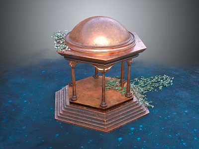 Copper Dome Structure With Hexagonal Base Layered Steps Pillars And Green Vines 3d model