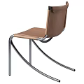 Modern Tan Leather Upholstered Armless Dining Chair With Sleek Polished Chrome Metal Frame