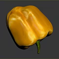 Fresh Vibrant Yellow Bell Pepper with Green Stem on Dark Reflective Surface