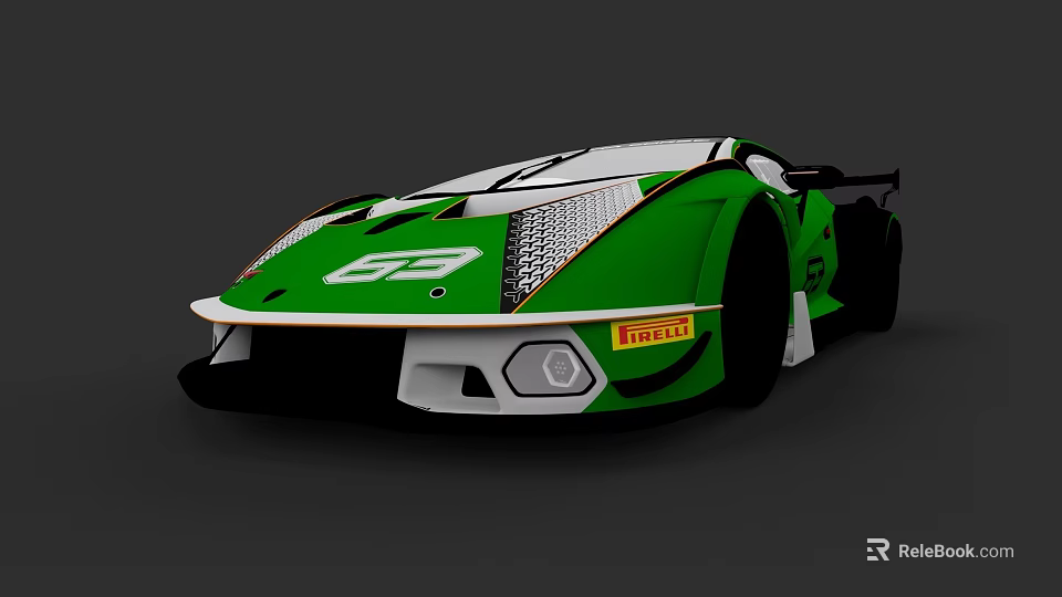 Green And White Racing Car With GP Logo Pirelli Branding Streamlined Body Design 3d model 