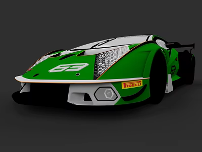 Green And White Racing Car With GP Logo Pirelli Branding Streamlined Body Design 3d model