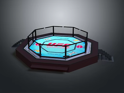 UFC Octagon Fighting Ring Structure Featuring Blue Mat Black Fencing And UFC Logo 3d model
