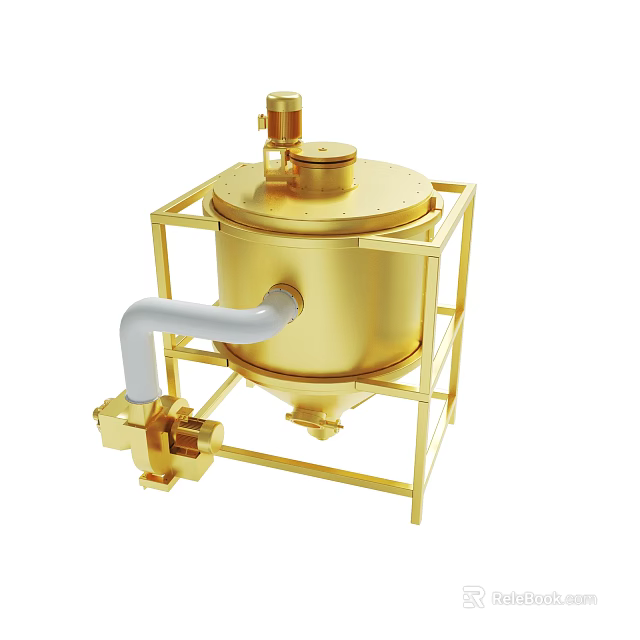 Golden Industrial Vessel With Metal Frame White Pipe And Top Component 3d model 