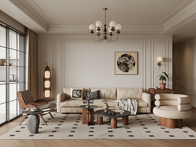 French Middle-style Living Room Fabric Sofa Casual Chair Mother and Mother Coffee Table 3d model