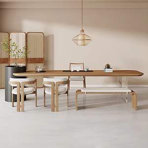 Cream Style Large Board Table Tea Table and Chair Combination Tea Table Tea Table Tea Room Tea Table 3d model