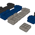 Modern Multi Seat Sofa With Puffy Cushions In Blue Black And Beige Tones