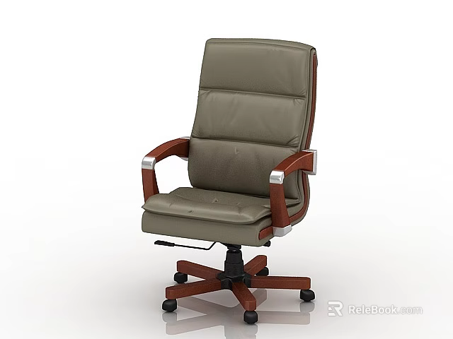 Modern Executive Office Chair With Gray Leather Upholstery Wooden Armrests And Metal Accents 3d model 