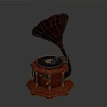 Vintage Phonograph With Red Octagonal Base And Brass Horn Classic Home Decor