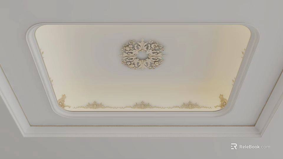 Elegant Ceiling Design With Ornate Central Pattern And Decorative Border 3d model 