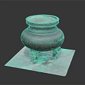 Traditional Bronze Incense Burner With Three Legged Design On Square Stone Slab Base