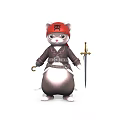 Pirate Cat in Brown Outfit With Red Skull Hat Sword and Hook