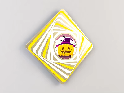 Diamond Shaped Wall Lamp With Yellow White Spiral Pattern Central Grinning Pumpkin Head Purple Hat 3d model