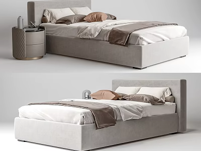 Modern Single Bed Bedroom Interior With Soft Pillows And Wooden Nightstand 3d model