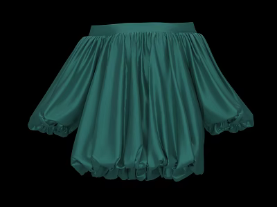 Green Satin Short Skirt With Ruffled Hem And Flared Design For Ladies 3d model