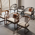 Modern Leisure Chairs With Curved Wooden Frame And Beige Fabric Cushions