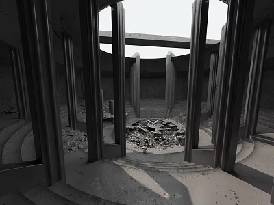 Industrial Minimalist Concrete Furniture With Tall Pillars And Circular Steps 3d model