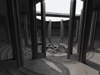 Industrial Minimalist Concrete Furniture With Tall Pillars And Circular Steps 3d model