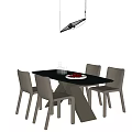 Modern Dining Table Set With Light Colored Chairs Wine Decanter Glassware And Pendant Light 3d model