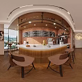 Cozy Café Interior With Wooden Counter Menu Board Bar Stools And Shelves