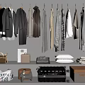 Hanging Clothes in Organized Wardrobe Display with Bags Suitcases Folded Clothes and Storage Boxes