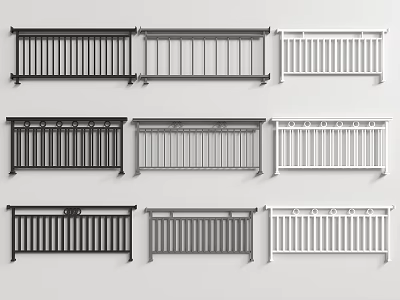 Modern Railings with Different Vertical Bar Designs in Black White Gray 3d model