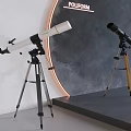 White And Black Telescopes On Tripods In POLEFORM Exhibition Setup 3d model