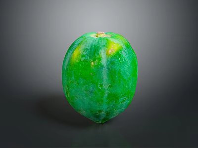 Ripe Green Papaya With Yellow Spots On Dark Glossy Background 3d model