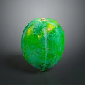 Ripe Green Papaya With Yellow Spots On Dark Glossy Background