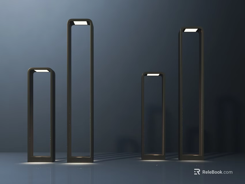 Four Black Floor Lamps With Sleek Minimalist Design And Illuminated Light In Modern Interior 3d model 