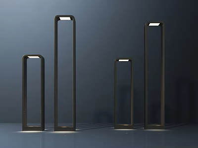 Four Black Floor Lamps With Sleek Minimalist Design And Illuminated Light In Modern Interior 3d model