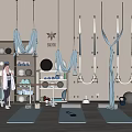 Yoga Fitness Equipment Indoor Display with Aerial Hammocks Mats Balls and Wall Hanging Devices