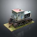 Old Rusty Tracked Vehicle Model With Weathered Surface On Green Base 3d model
